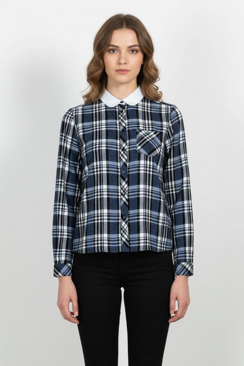 Chemise À Carreaux Bleue et Blanche - Taille M/38 de la marque Maje | PARAD57617 - Vendu par Paradigme - Image 1