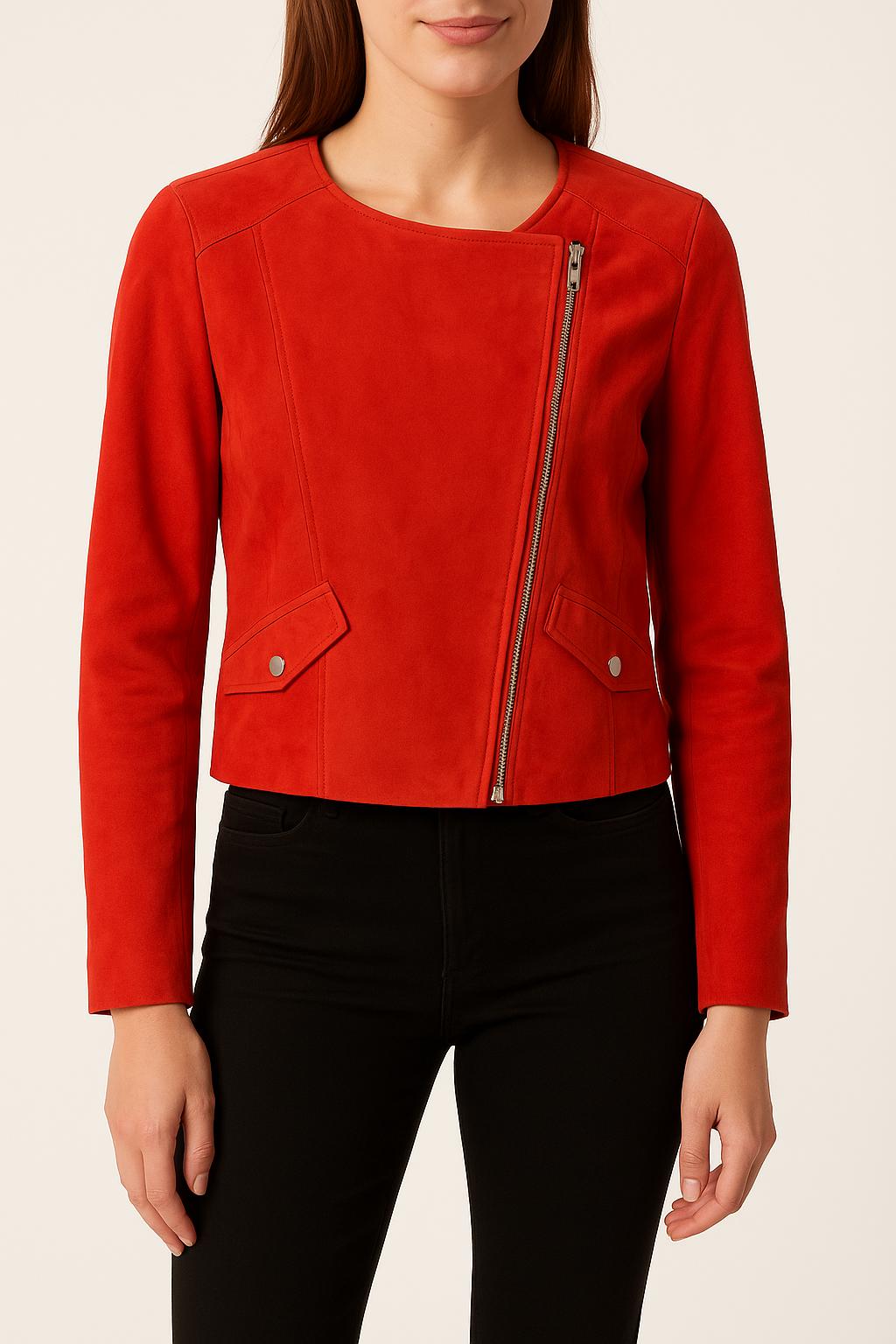 Blouson En Daim Rouge - Taille M/38 de la marque IKKS | PARAD58114 - Vendu par Paradigme - Image 1