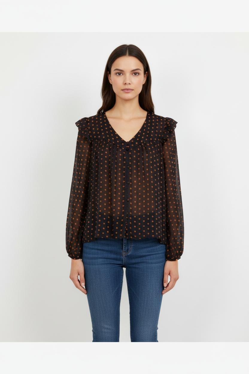 Blouse Noire et Orange - Taille L/40