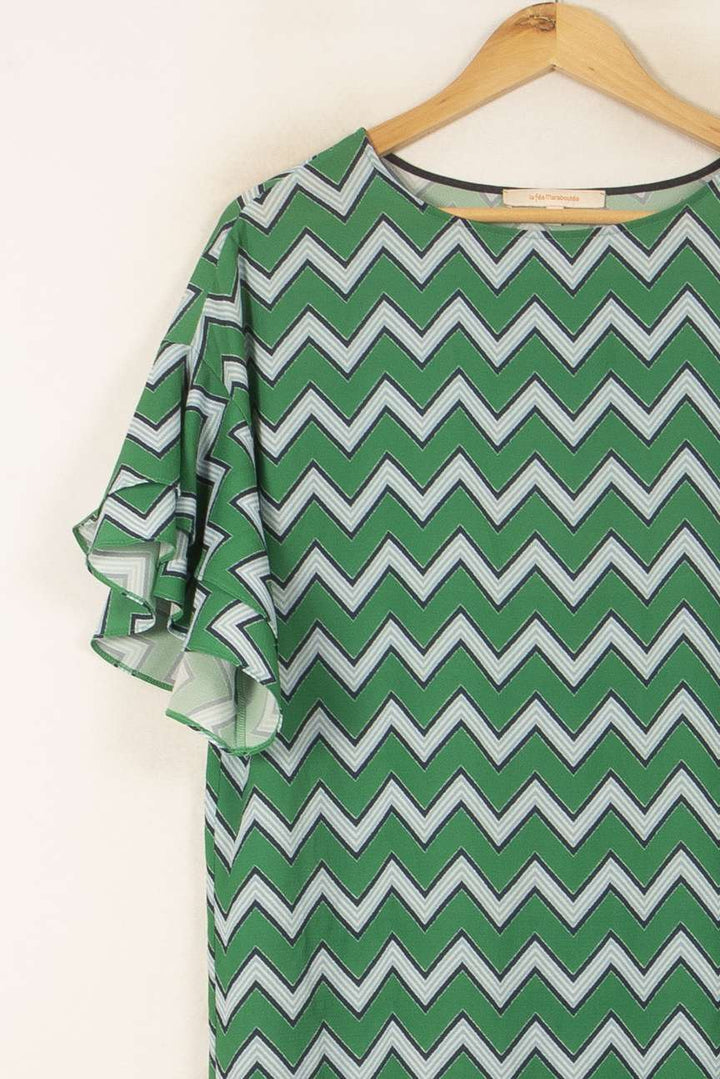 Robe Droite Verte et Blanche - Taille S/36 de la marque La Fée Maraboutée | PARAD58153 - Vendu par Paradigme - Image 3