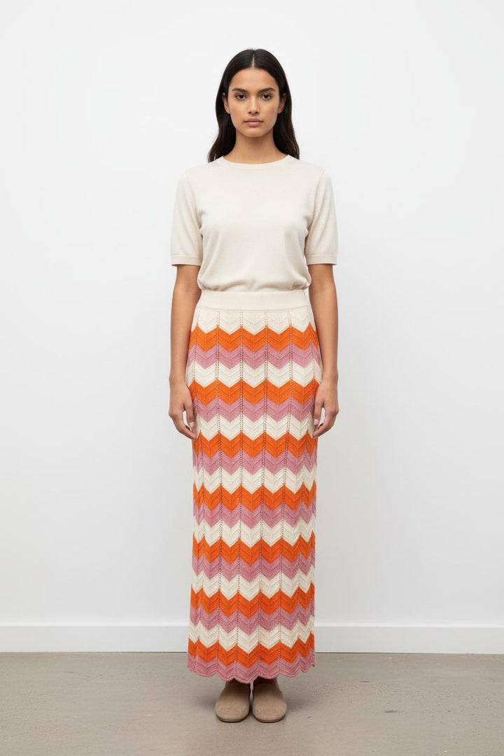 Jupe Longue Orange Rose et Écrue - Taille S/36