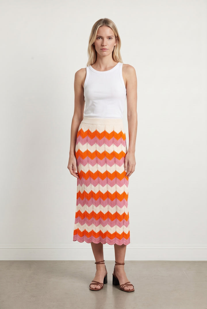 Jupe Longue Orange Rose et Écrue - Taille S/36