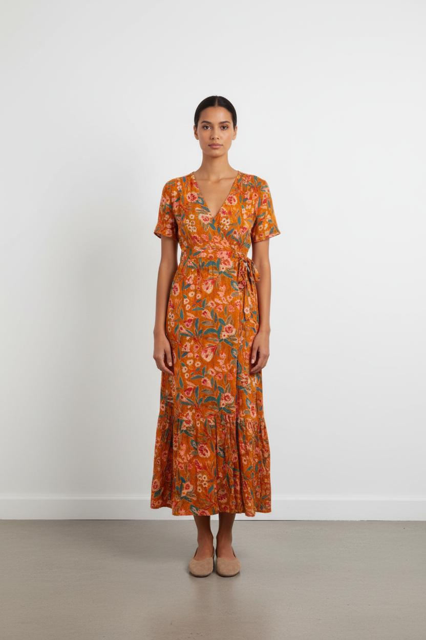Robe Longue Orange et Verte - Taille S/36