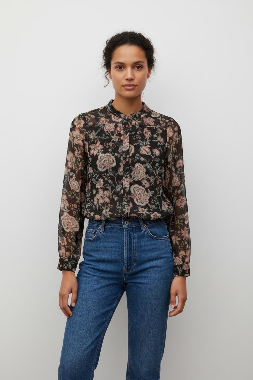 Blouse Noire et Rose - Taille M/38