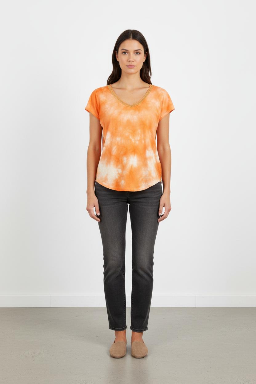 Tee-shirt Orange et Blanc - Taille XS/34