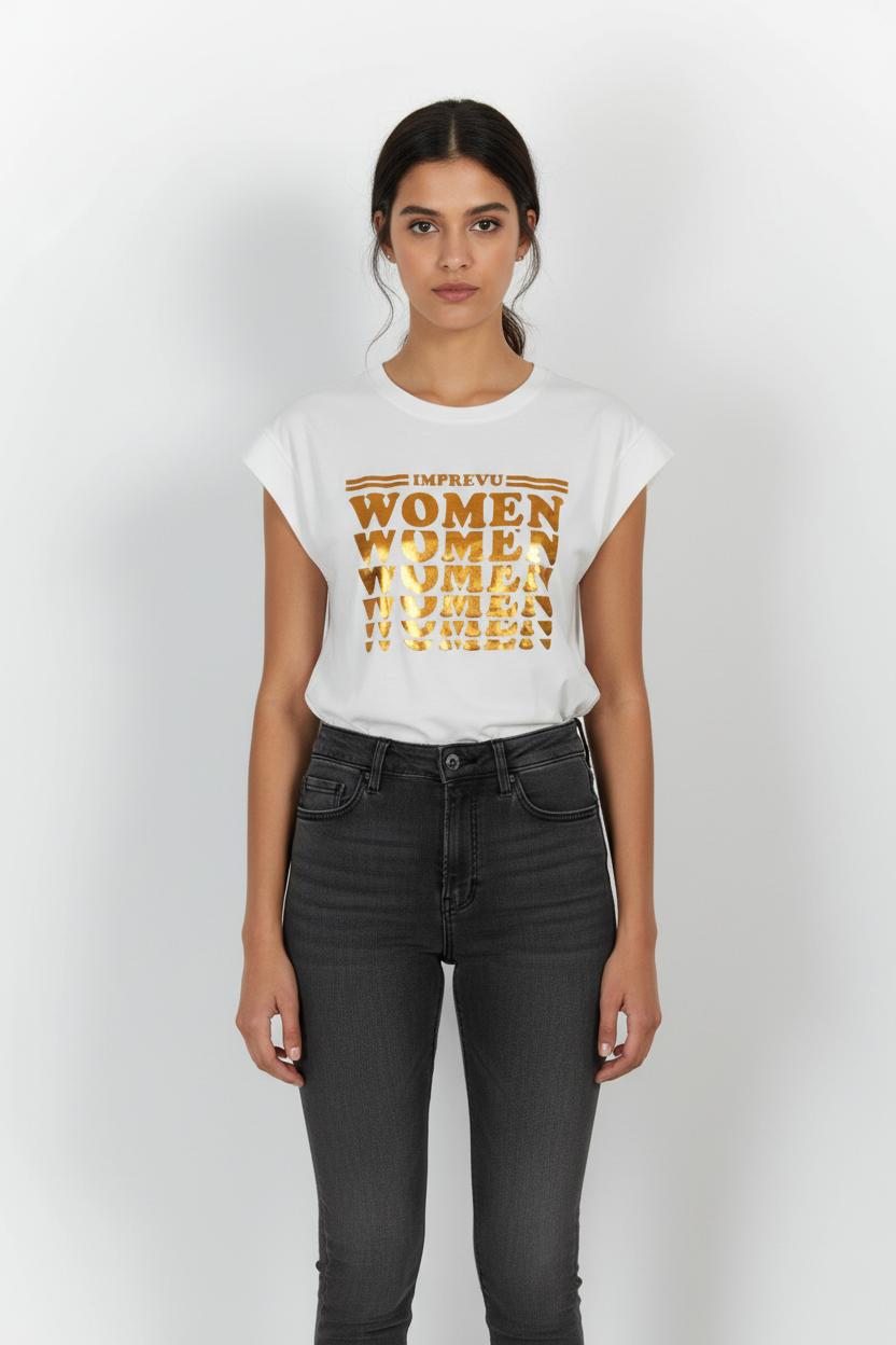 Tee-shirt Blanc et Doré - Taille XS/34 de la marque Imprevu | PARAD58354 - Vendu par Paradigme - Image 1