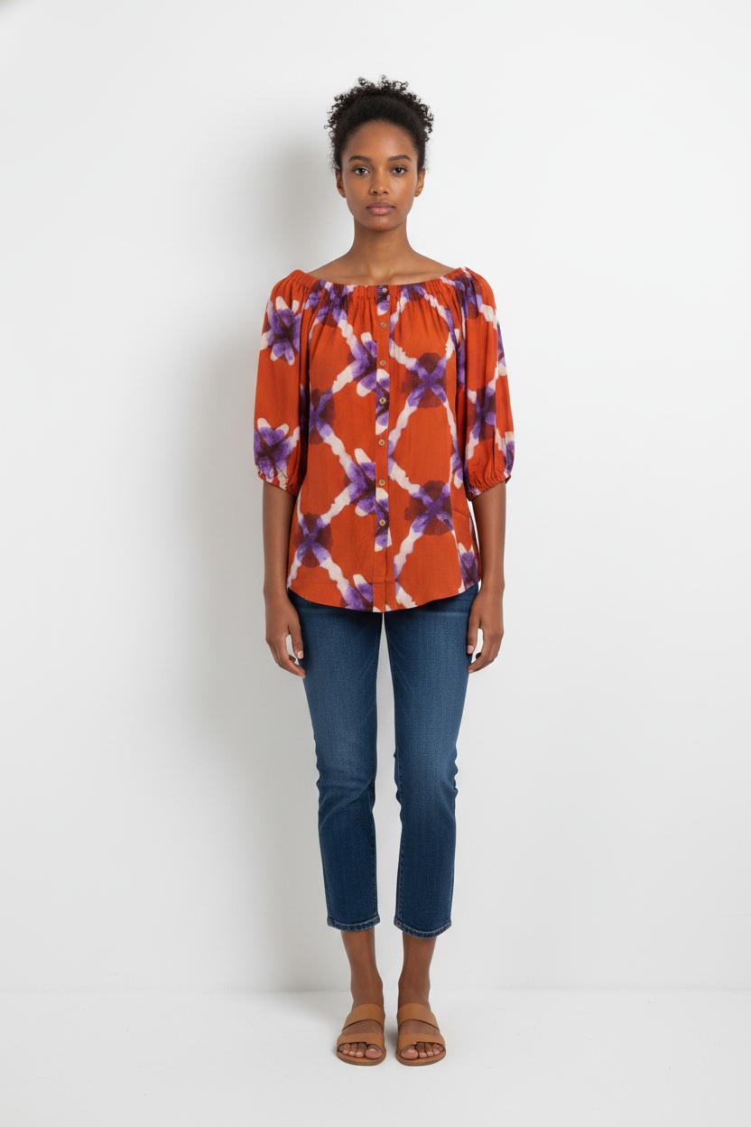Blouse Orange et Violette - Taille S/36