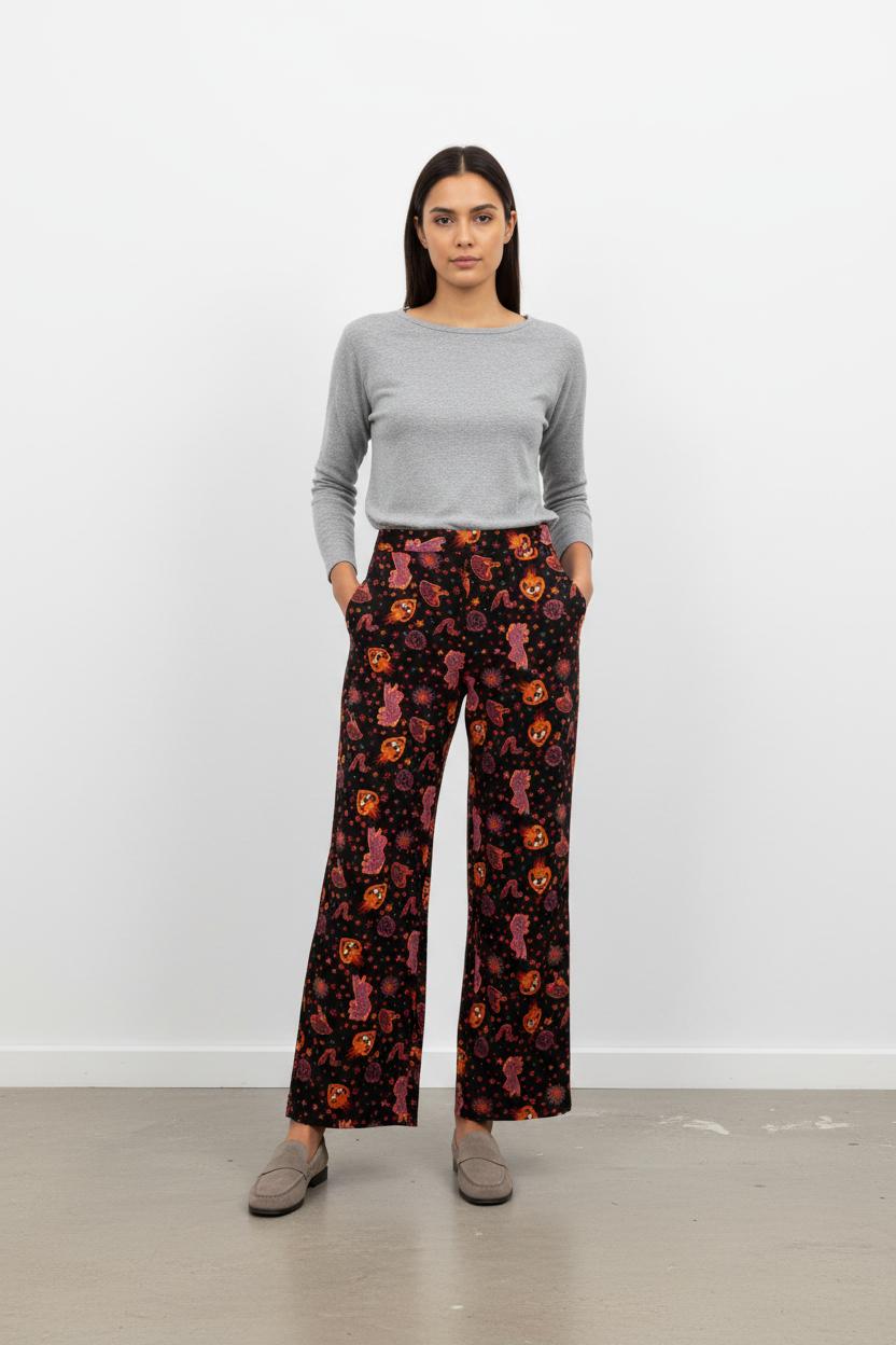 Pantalon Large Noir et Orange - Taille S/36