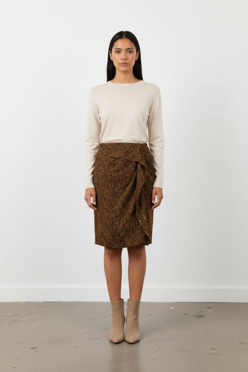 Jupe Drapée Marron et Noir - Taille S/36