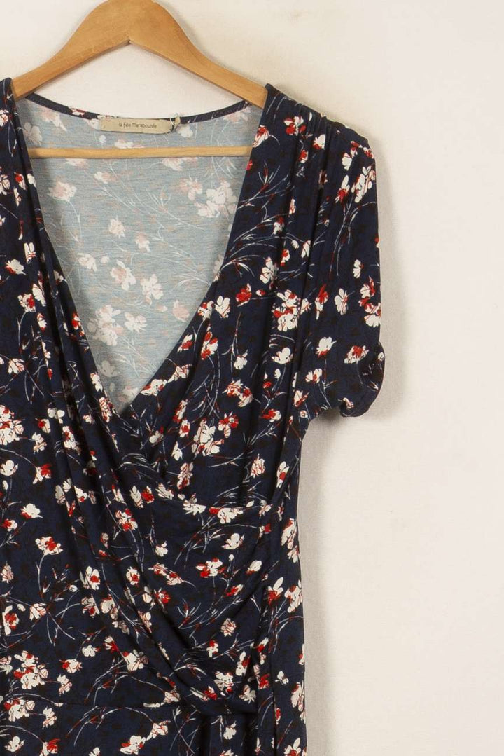 Robe Portefeuille Bleu et Blanc - Taille M/38 de la marque La Fée Maraboutée | PARAD58492 - Vendu par Paradigme - Image 3