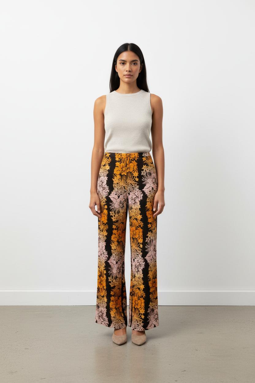 Pantalon Large Noir Orange et Rose - Taille XS/34