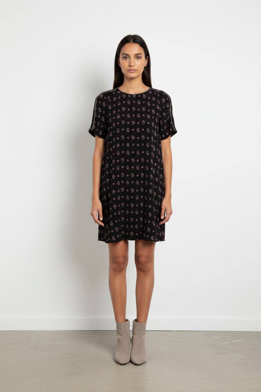 Robe Courte Noire et Rose - Taille S/36