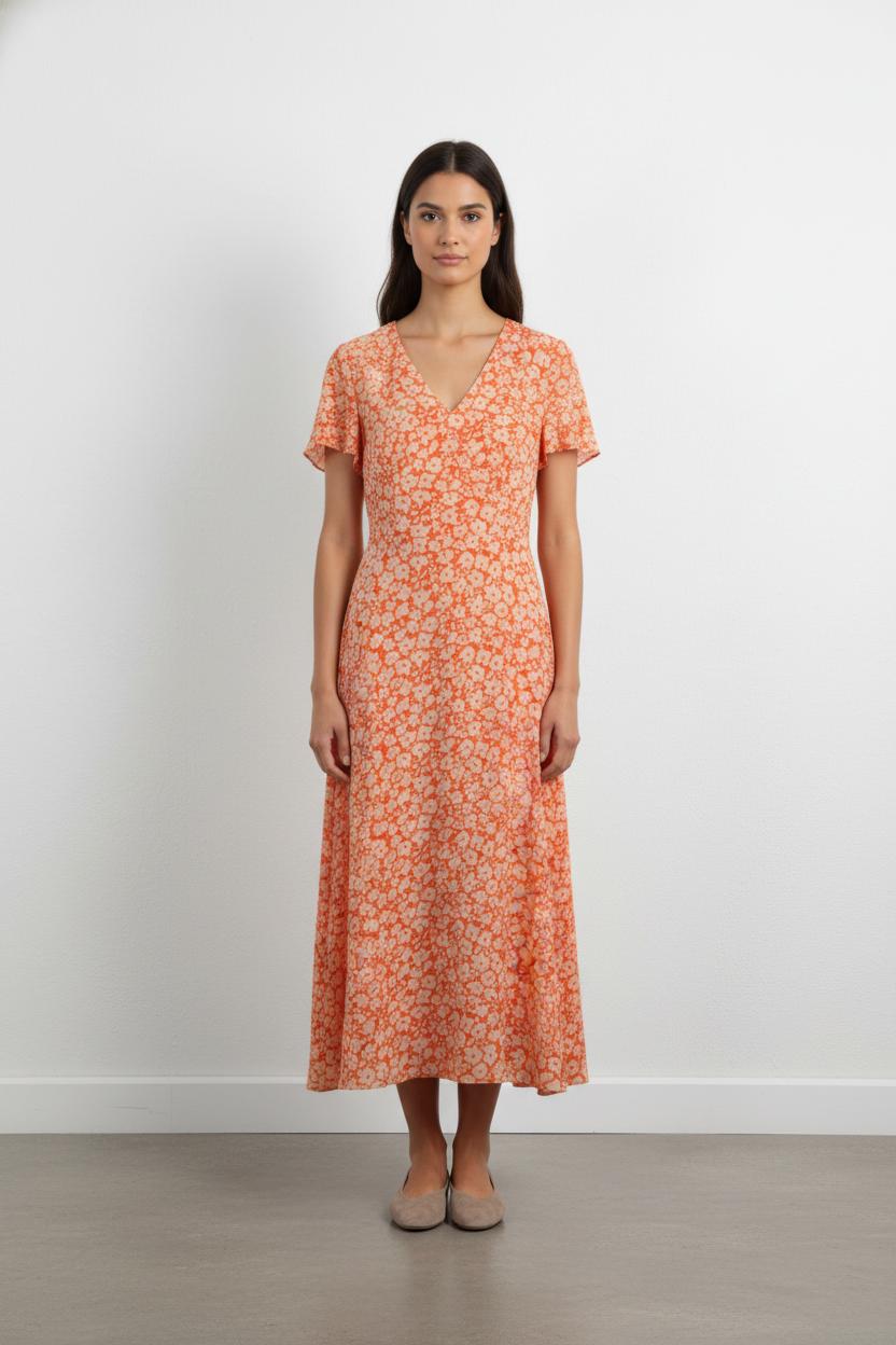 Robe Longue Orange et Écru - Taille L/40
