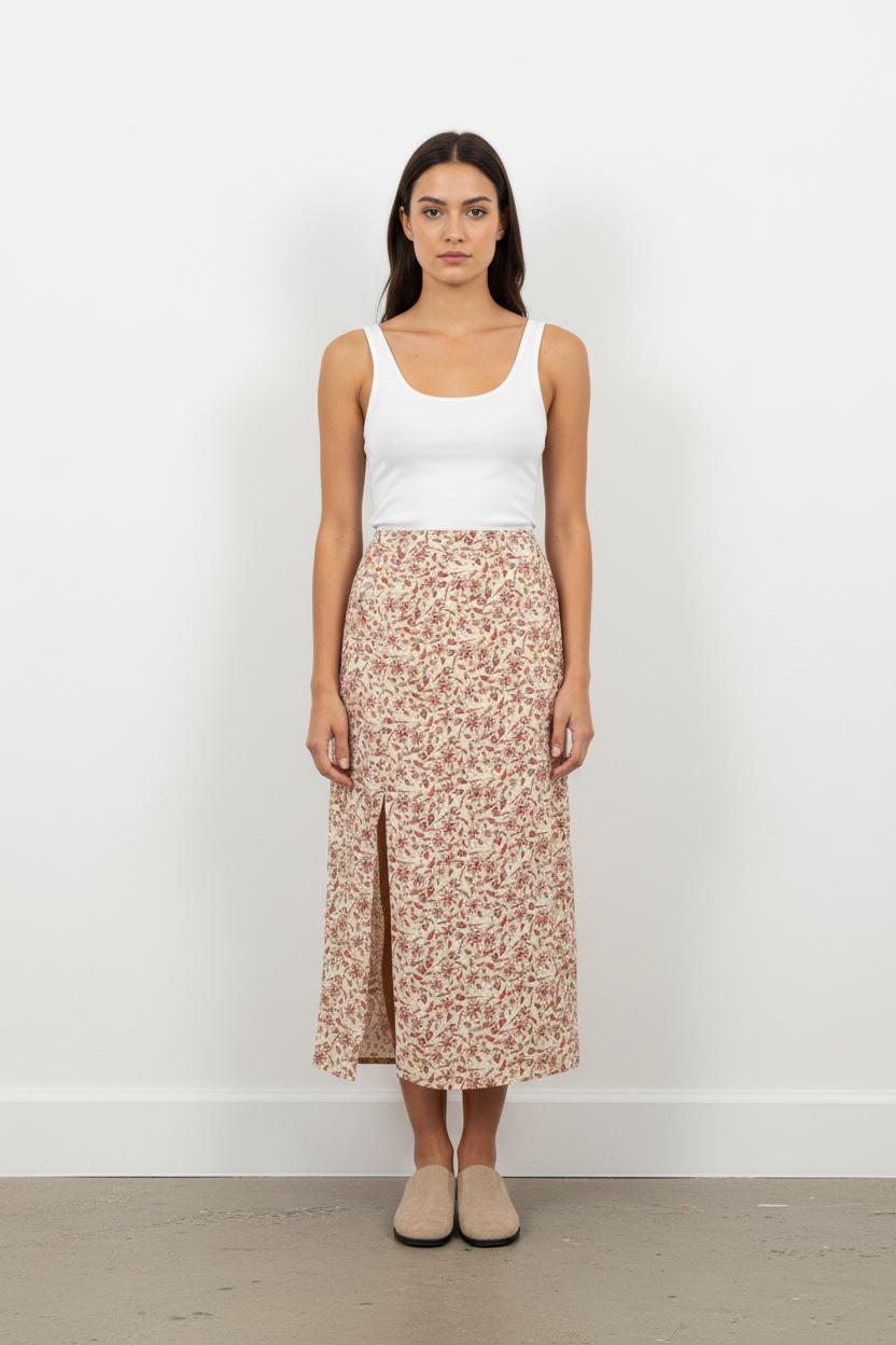 Jupe Longue Blanche et Bordeaux - Taille S/36