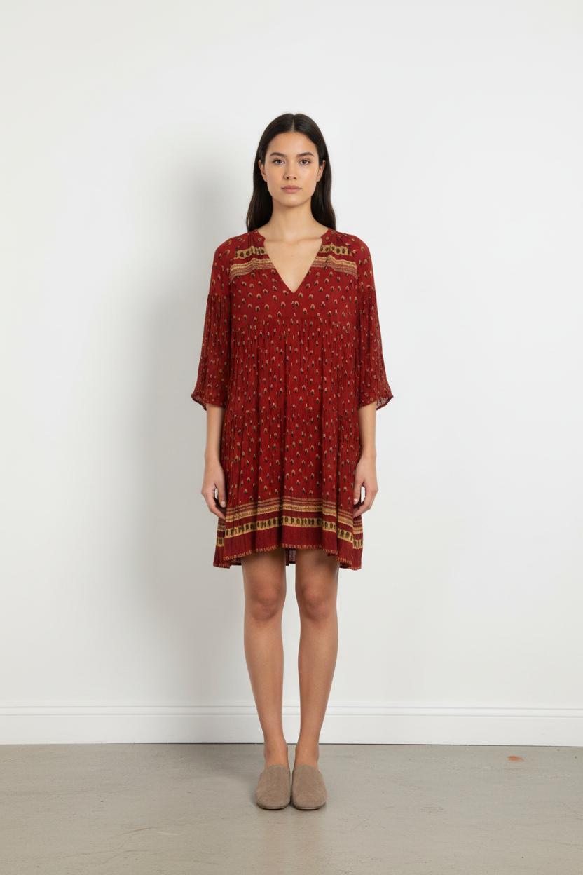 Robe Courte Bordeaux et Jaune - Taille XS/34