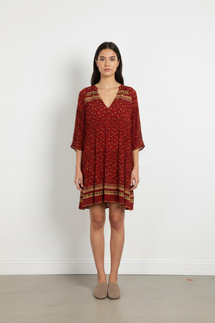 Robe Courte Bordeaux et Jaune - Taille XS/34
