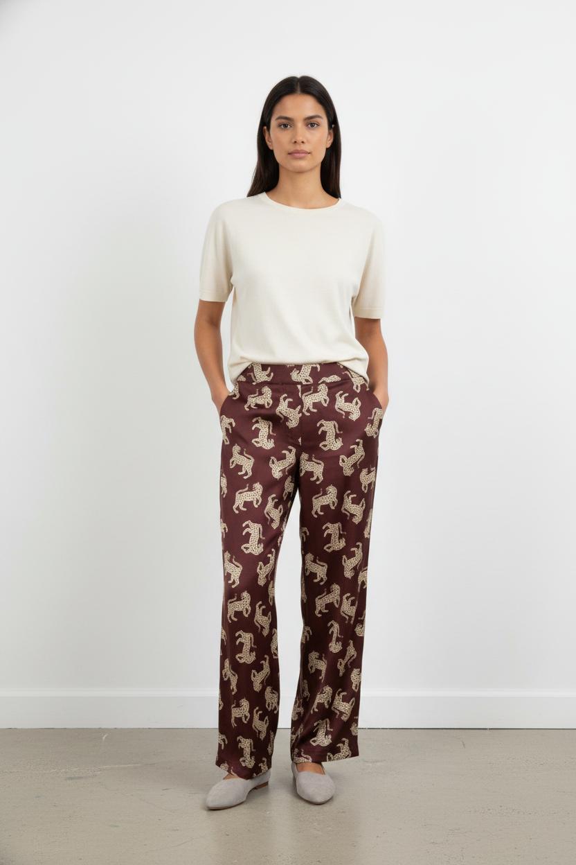 Pantalon Imprimé Bordeaux et Beige - Taille XS/34