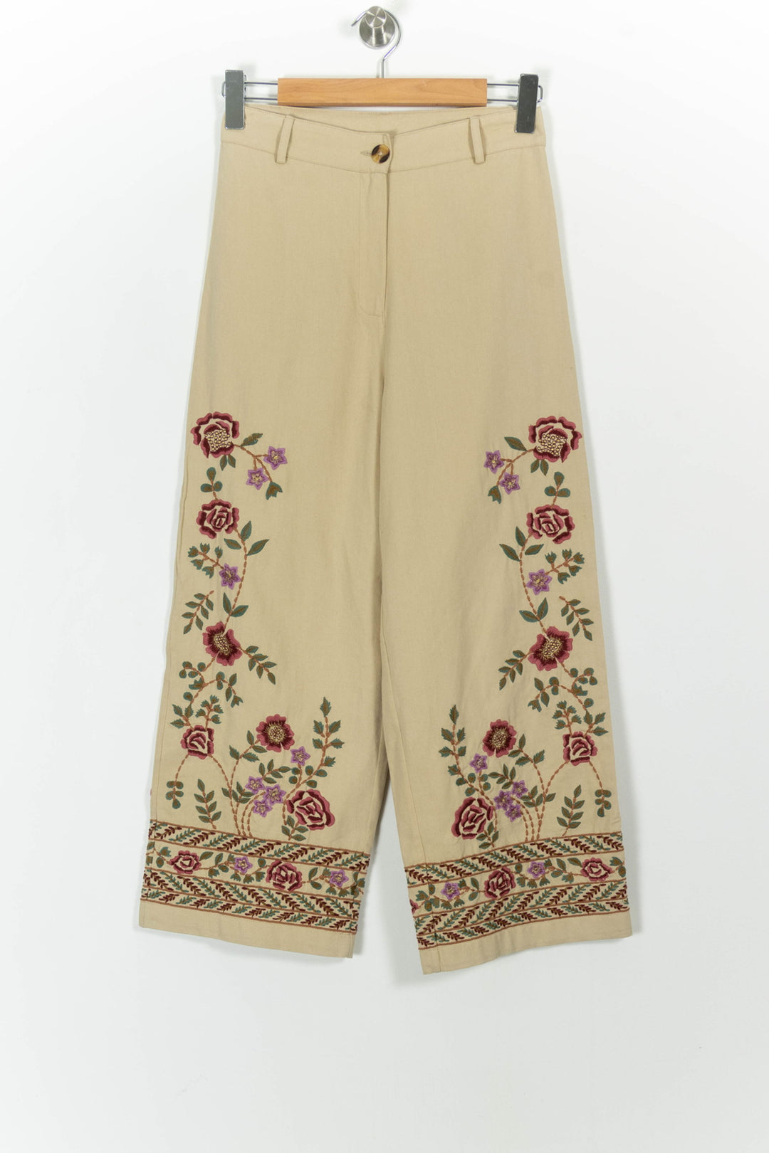 Pantalon Brodé Beige et Rouge - Taille S/36 de la marque Louise Misha | PARAD58800 - Vendu par Paradigme - Image 2