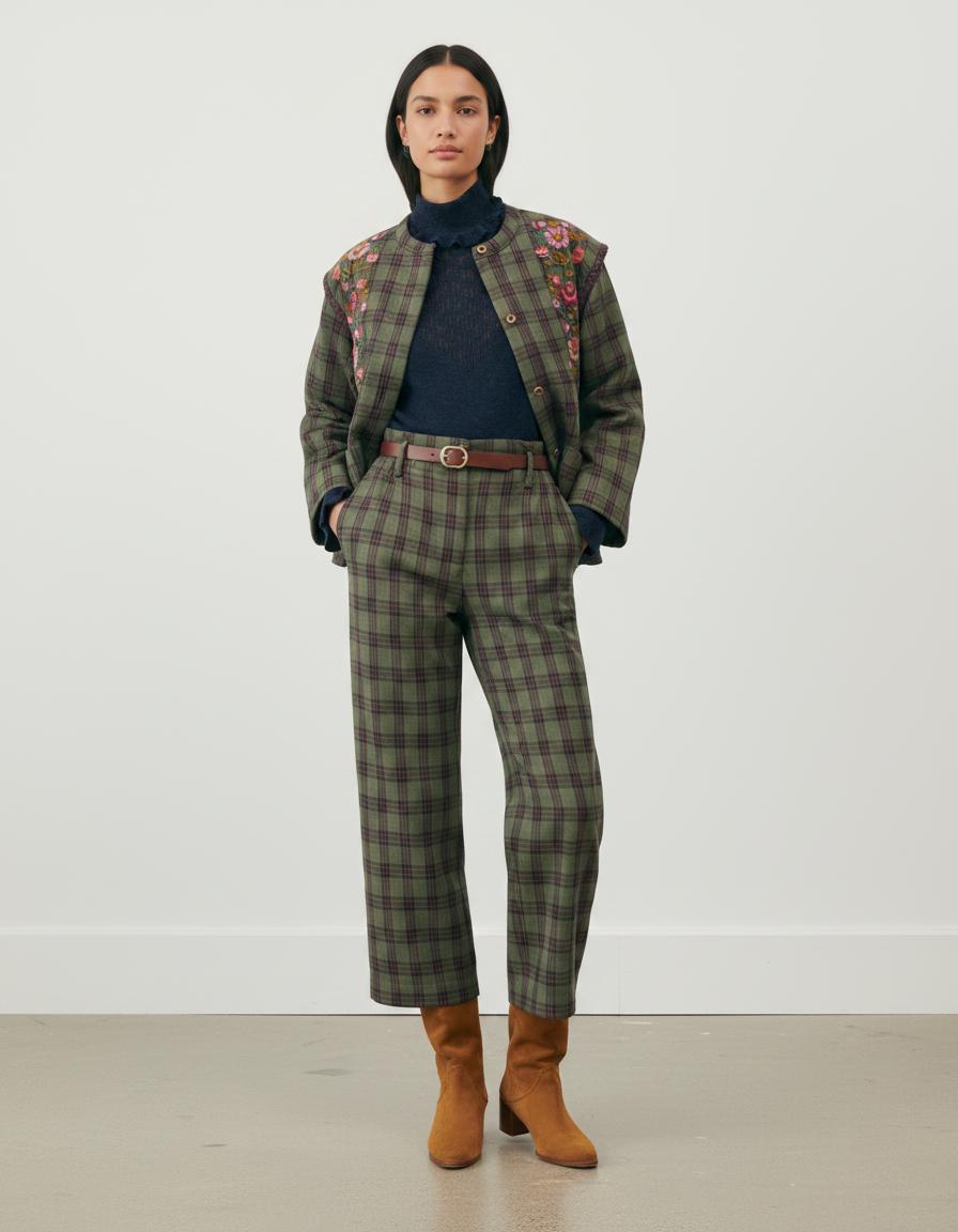 Pantalon Carreaux Vert et Bordeaux - Taille S/36
