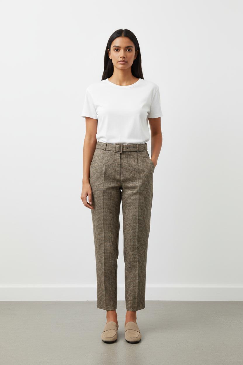 Pantalon Carreaux Beige et Marron - Taille M/38