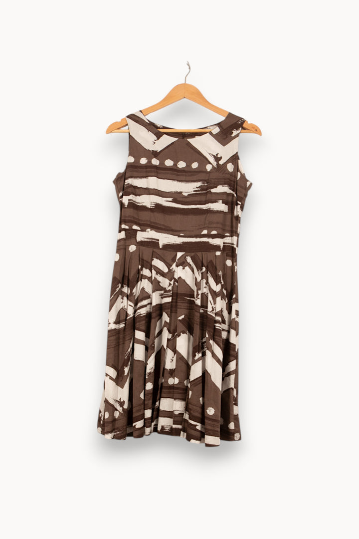 Robe Évasée Marron et Blanche - Taille L/40 de la marque La Fée Maraboutée | PARAD59008 - Vendu par Paradigme - Image 2