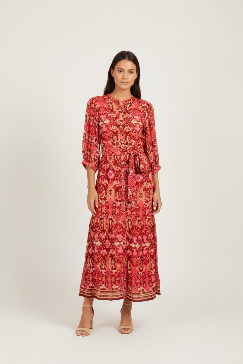 Robe Longue Rouge et Beige - Taille XS/34