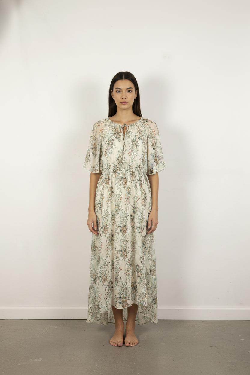 Robe Longue Écrue et Verte - Taille M/38