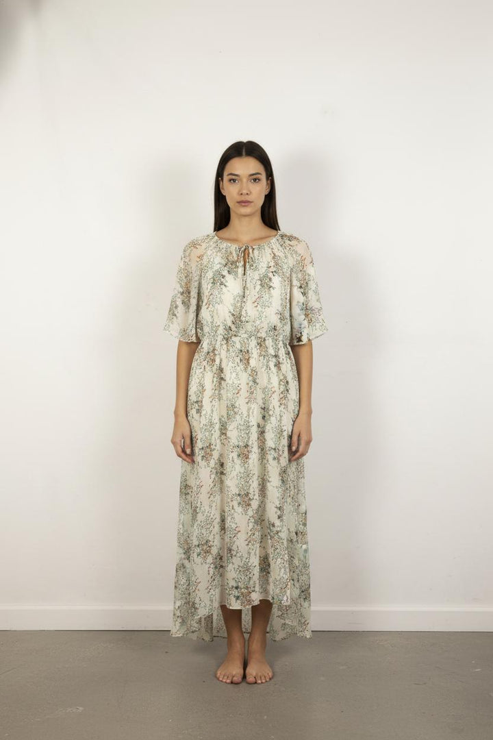 Robe Longue Écrue et Verte - Taille M/38