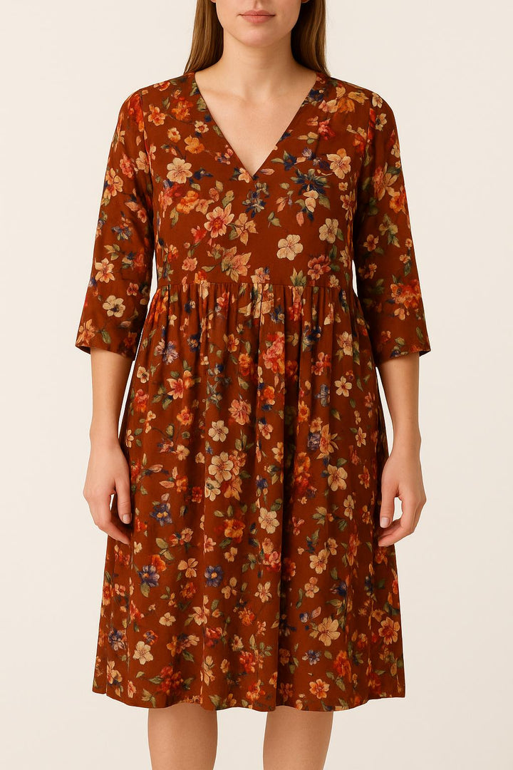 Robe Midi Fleurie Marron - Taille M/38 de la marque Essentiel Antwerp | PARAD59281 - Vendu par Paradigme - Image 1