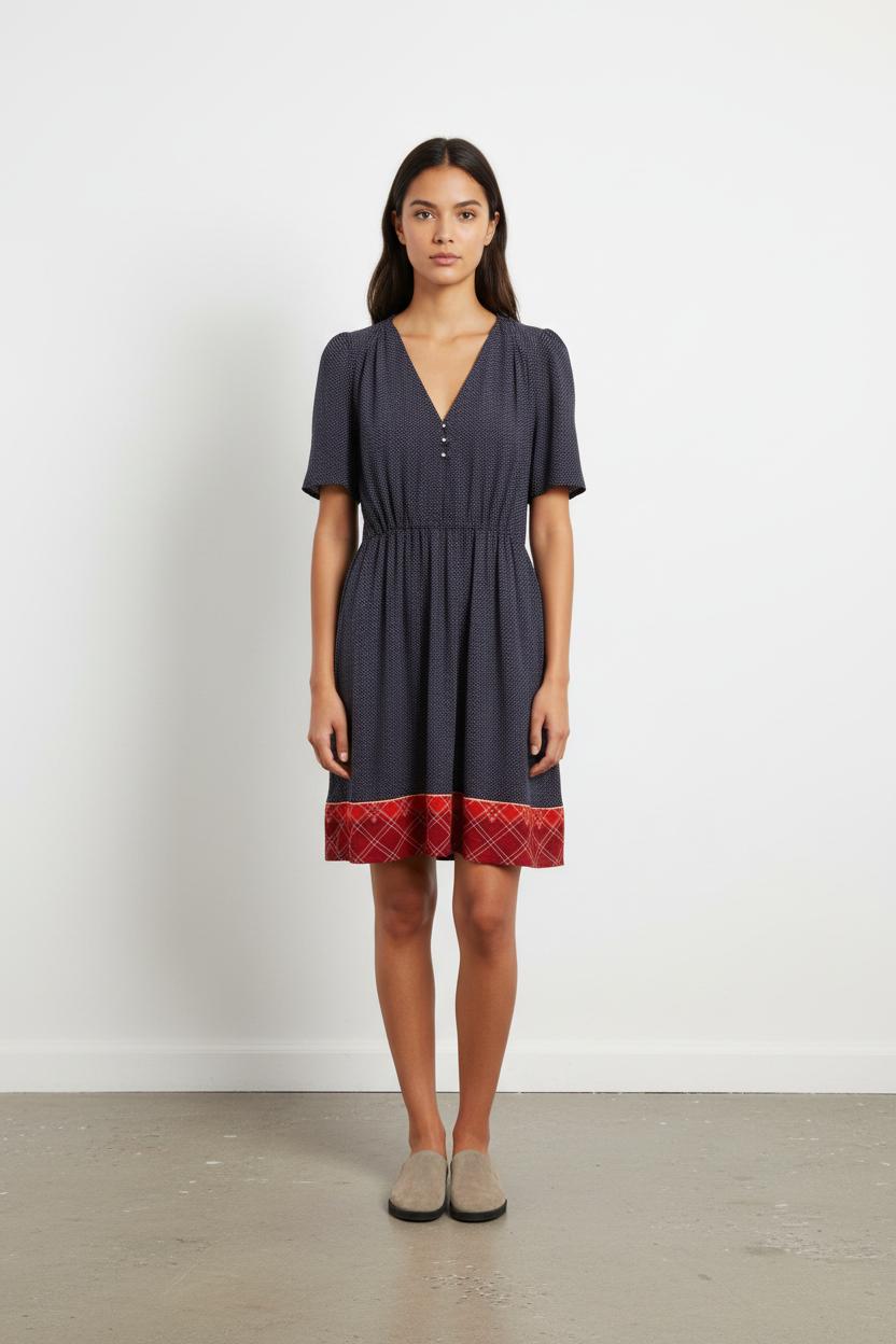 Robe courte bleu marine et rouge - Taille XS/34