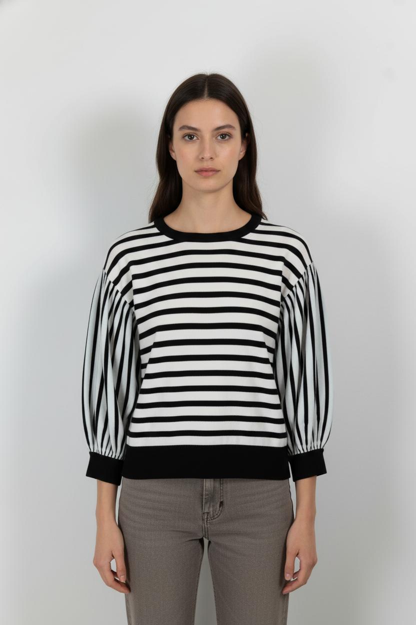 Pull Rayé Noir et Blanc - Taille M/38 de la marque Caroll | PARAD59334 - Vendu par Paradigme - Image 1