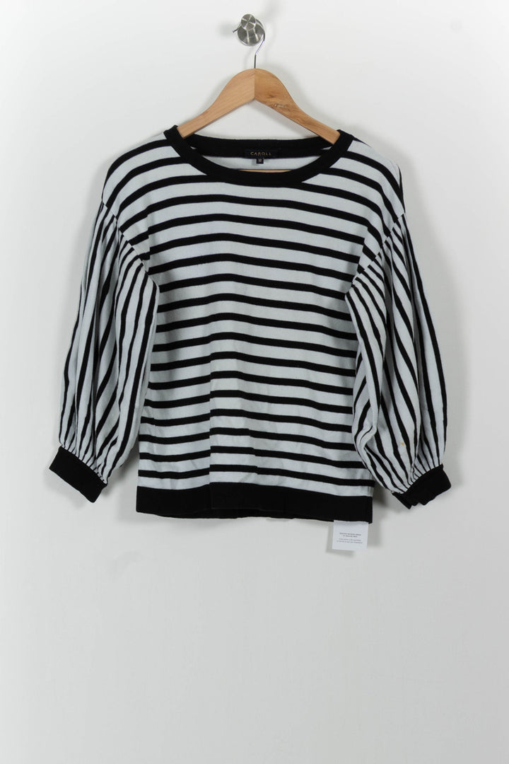 Pull Rayé Noir et Blanc - Taille M/38 de la marque Caroll | PARAD59334 - Vendu par Paradigme - Image 2