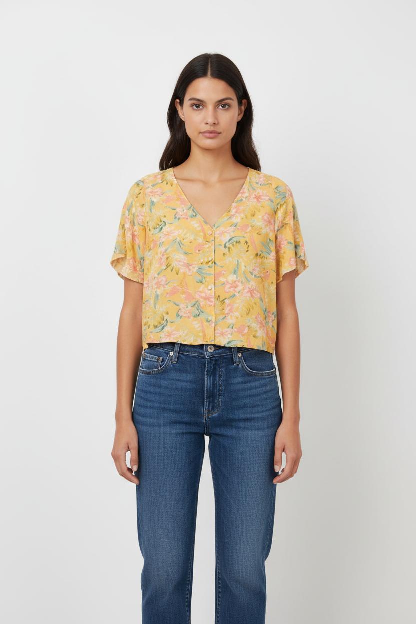 Blouse Jaune et Rose - Taille S/36