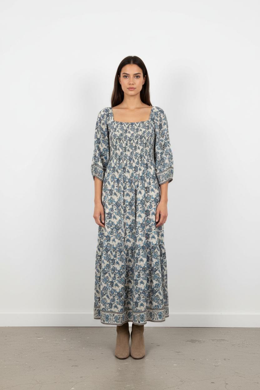Robe Longue Blanche et Bleue - Taille S/36