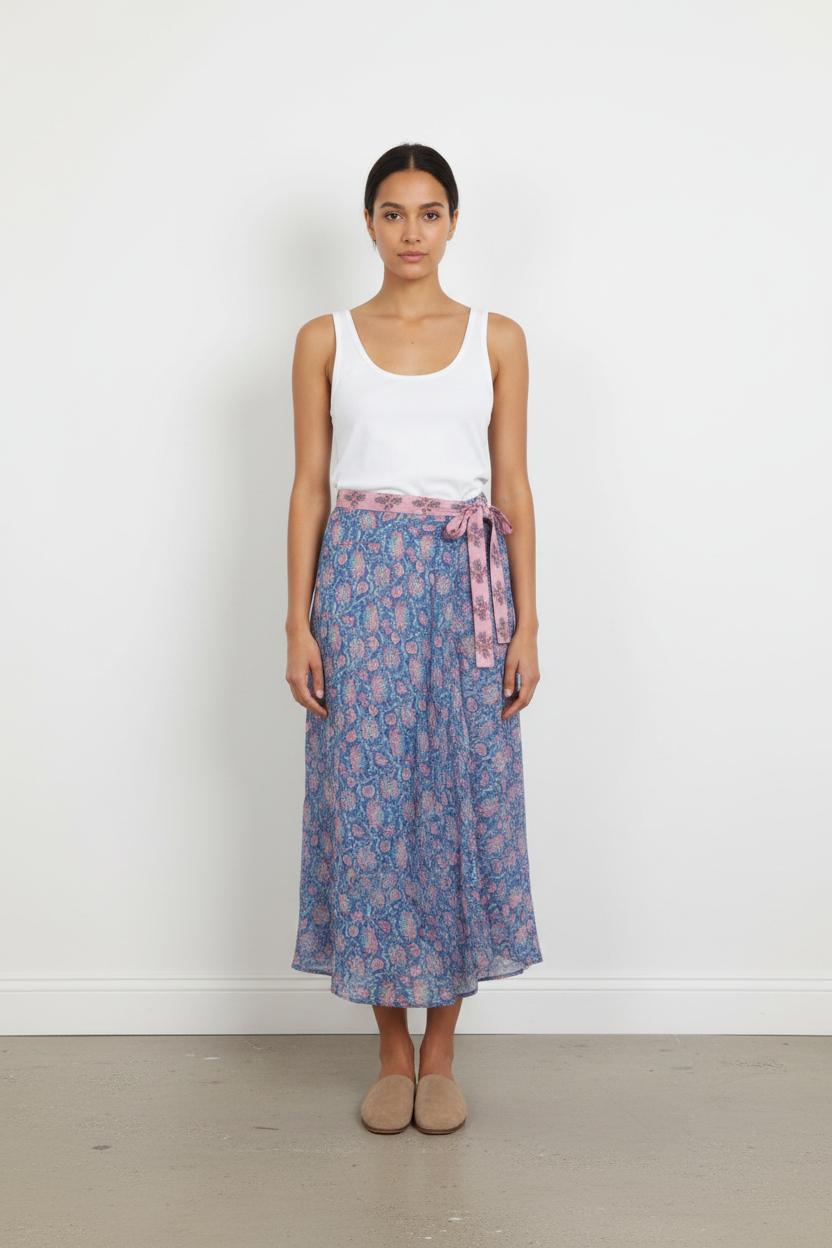 Jupe Portefeuille Bleue et Rose - Taille S/36