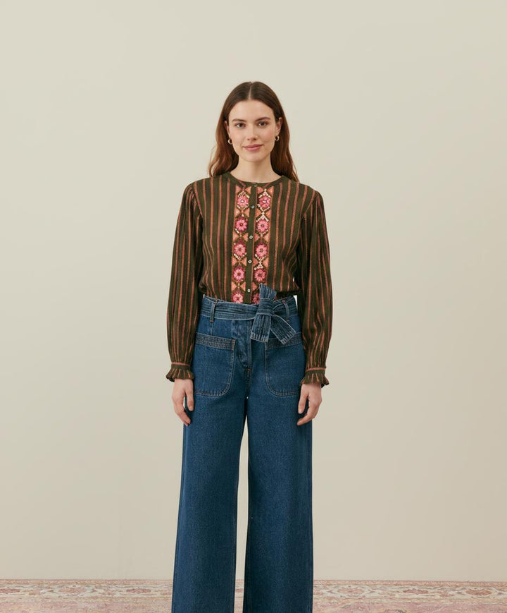 Blouse Marron et Rose - Taille S/36