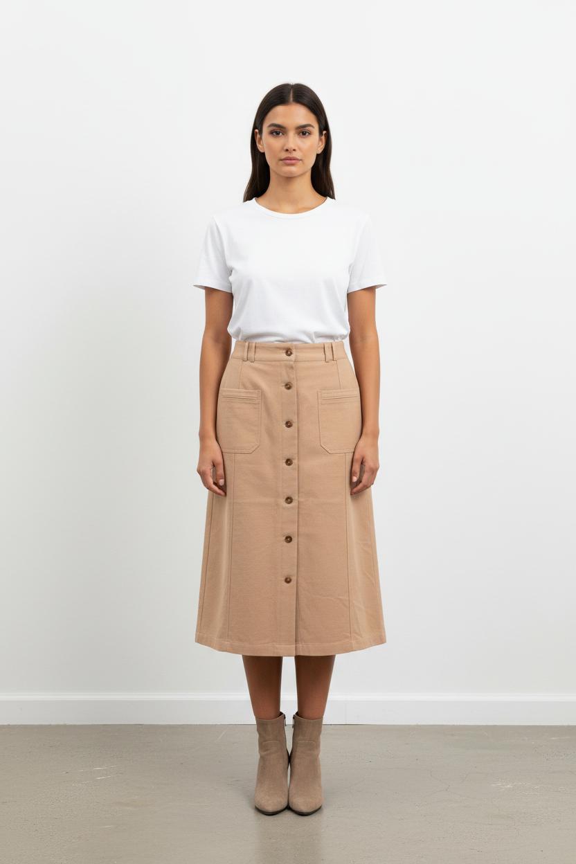 Jupe Boutonnée Beige - Taille S/36