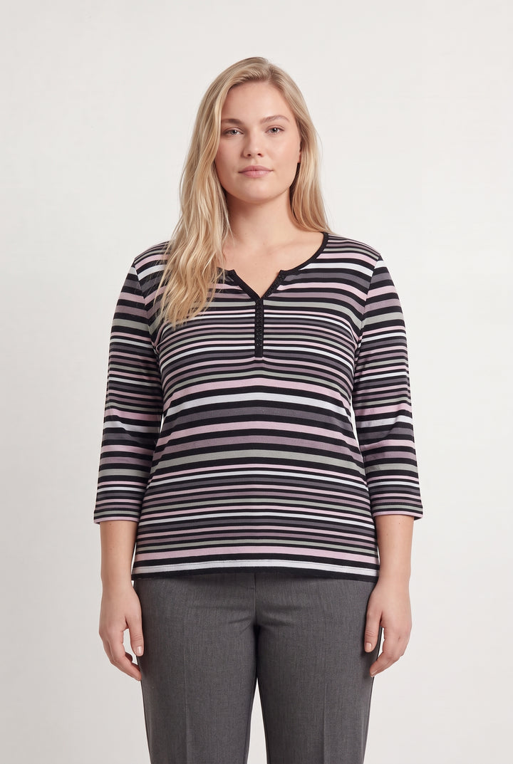 Tee-shirt Rayé Noir Gris et Rose - Taille XL/42 de la marque Caroll | PARAD59747 - Vendu par Paradigme - Image 1