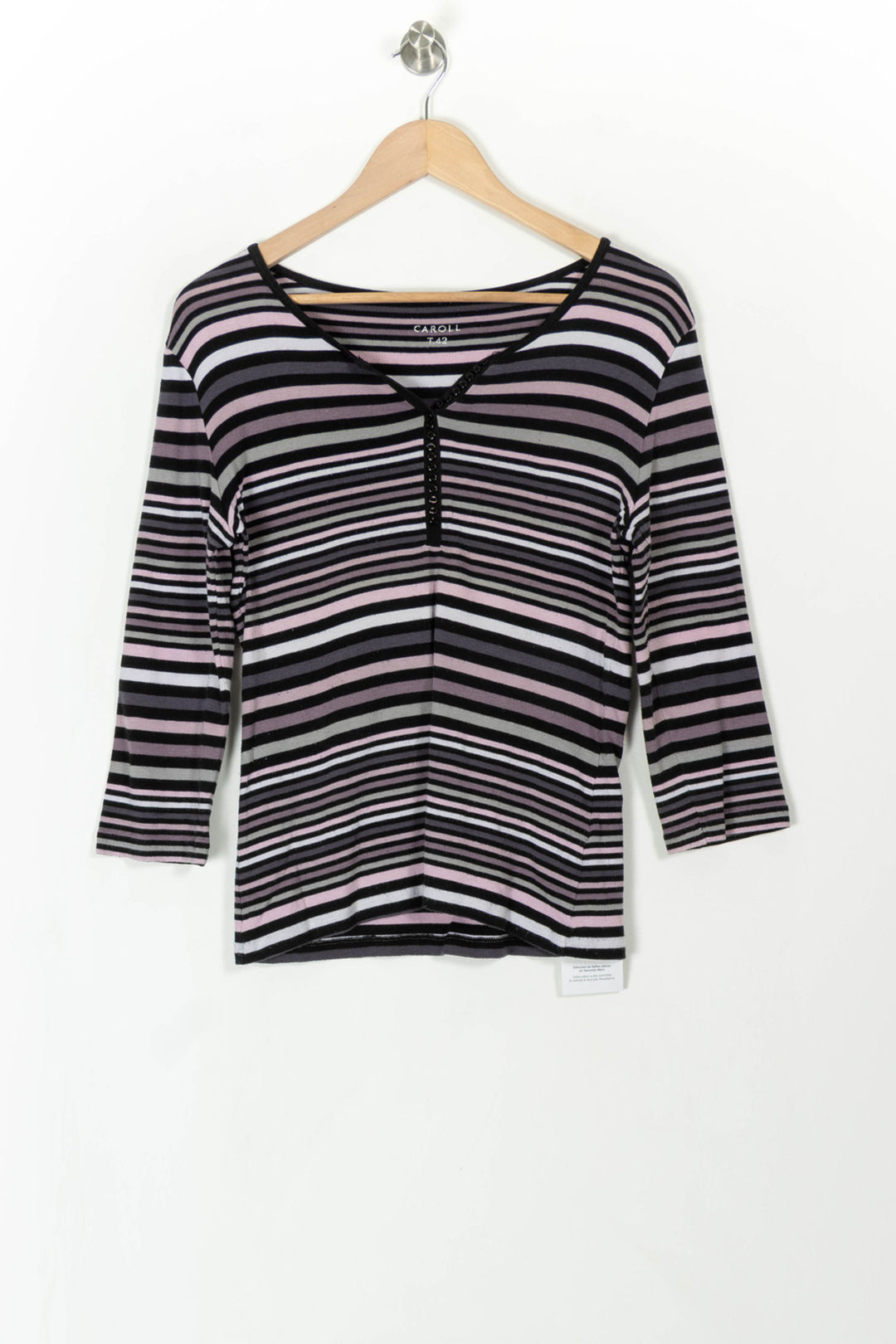 Tee-shirt Rayé Noir Gris et Rose - Taille XL/42 de la marque Caroll | PARAD59747 - Vendu par Paradigme - Image 2