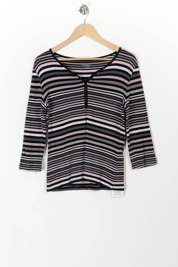 Tee-shirt Rayé Noir Gris et Rose - Taille XL/42 de la marque Caroll | PARAD59747 - Vendu par Paradigme - Image 2