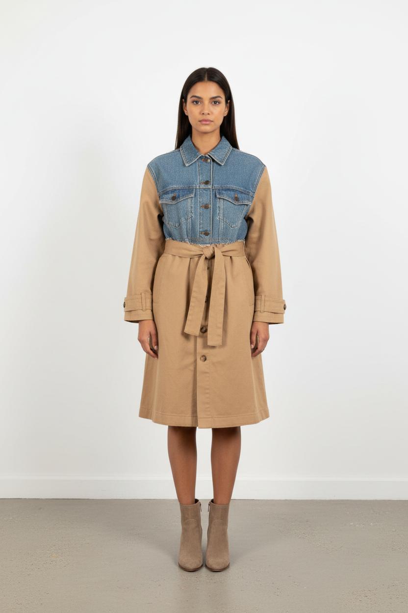 Trench Beige et Bleu - Taille L/40