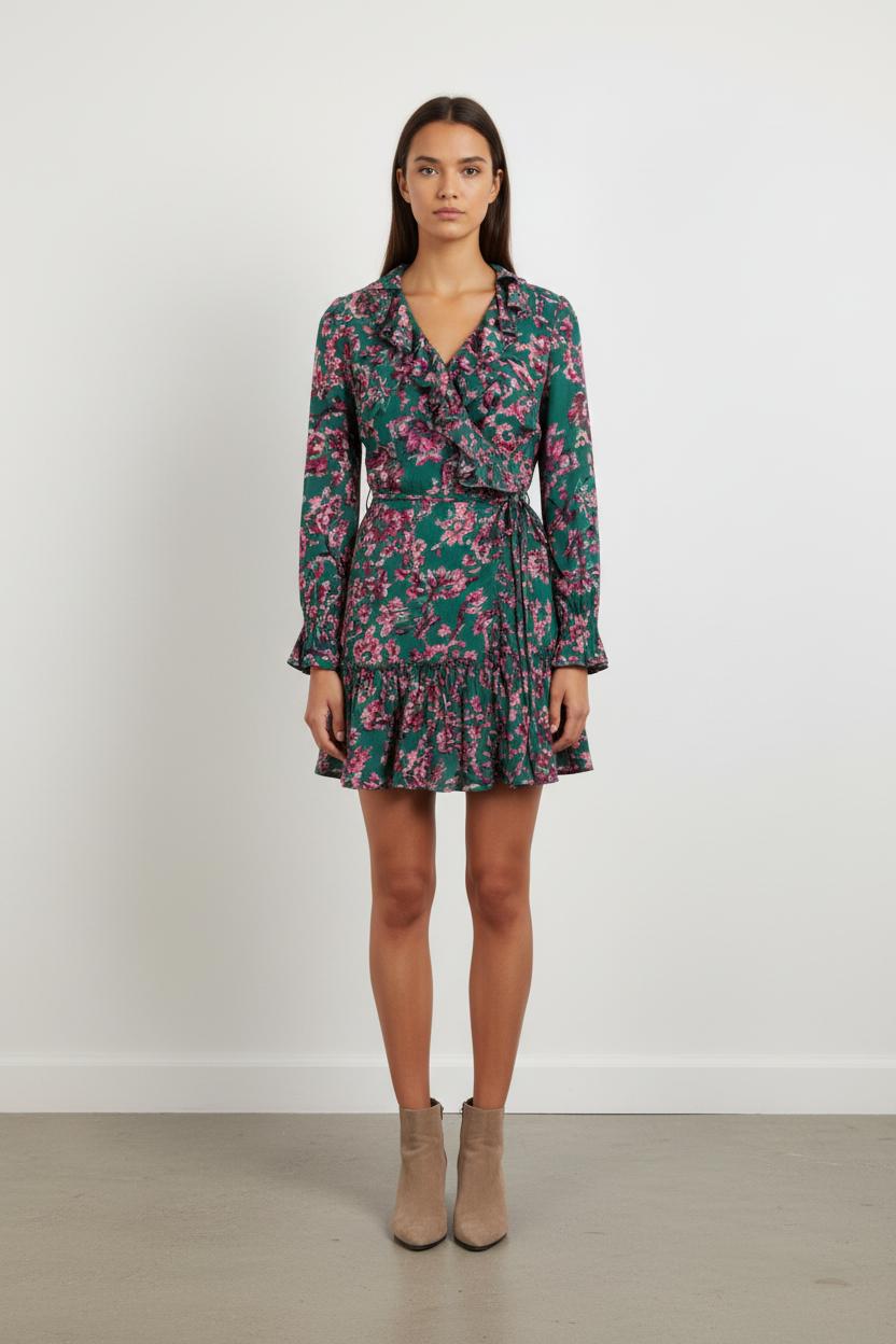 Robe Portefeuille Verte et Rose - Taille S/36