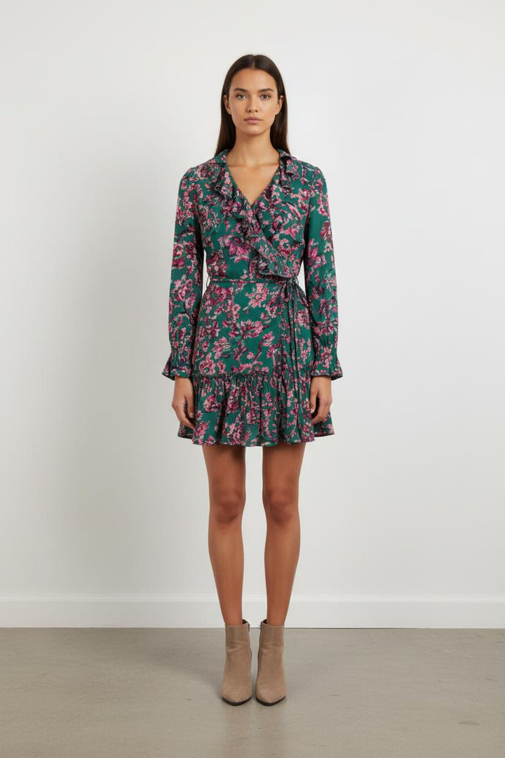 Robe Portefeuille Verte et Rose - Taille S/36