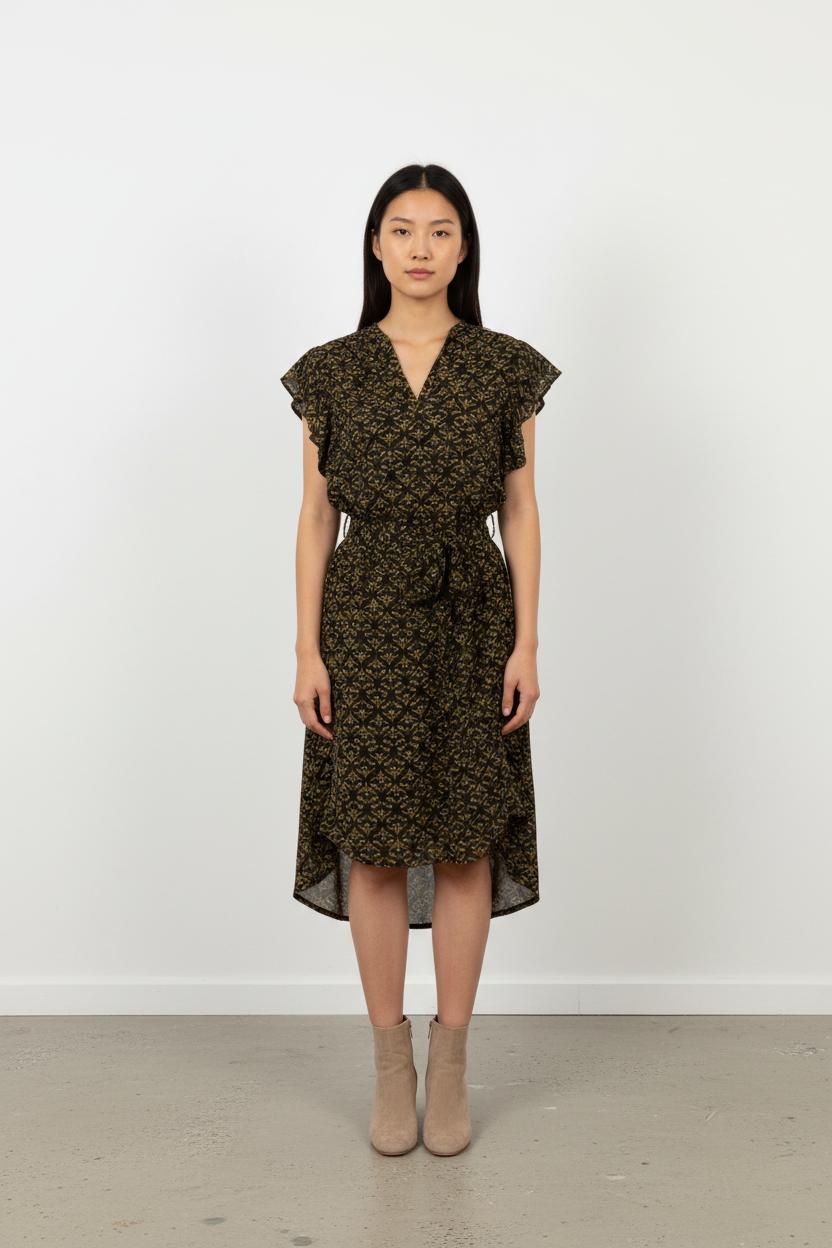 Robe Imprimée Noire et Jaune - Taille S/36