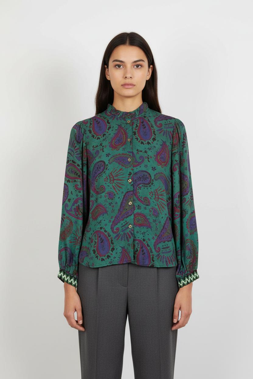 Blouse Verte et Violette - Taille XS/34