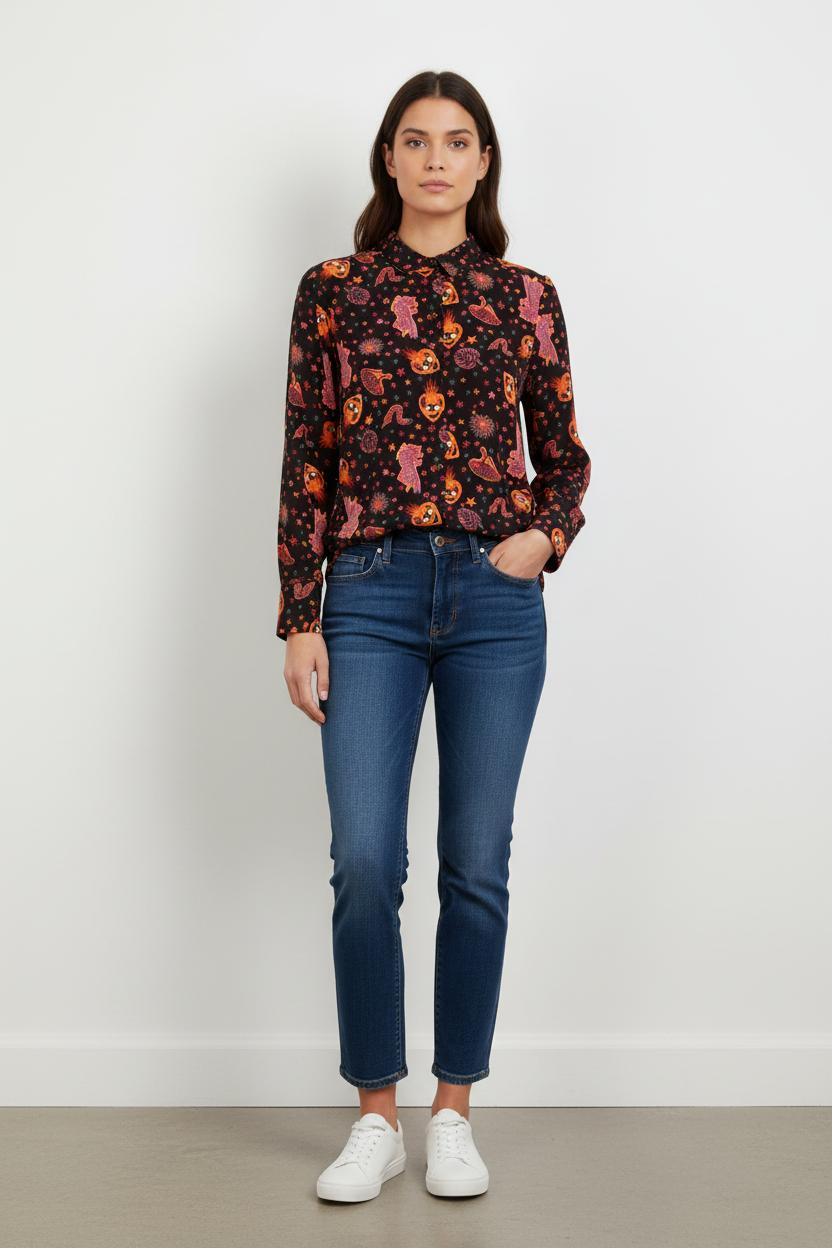 Chemise Noire et Orange - Taille XS/34