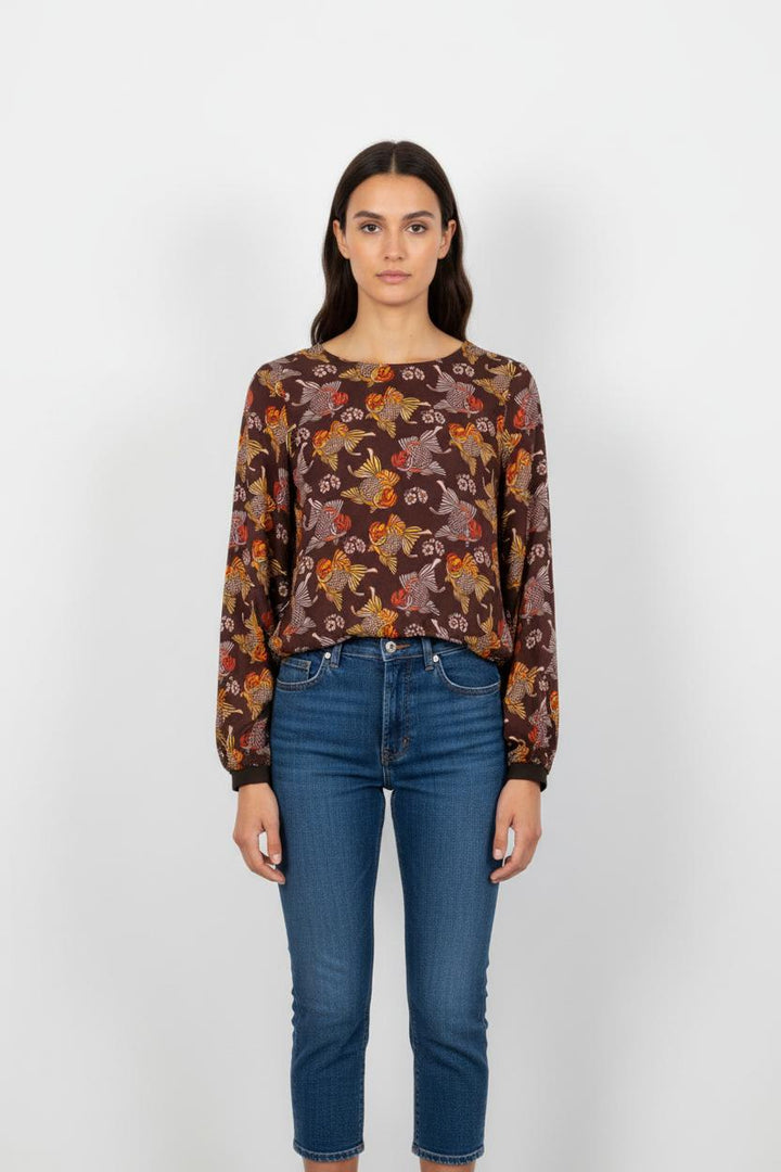 Blouse Marron et Orange - Taille XS/34