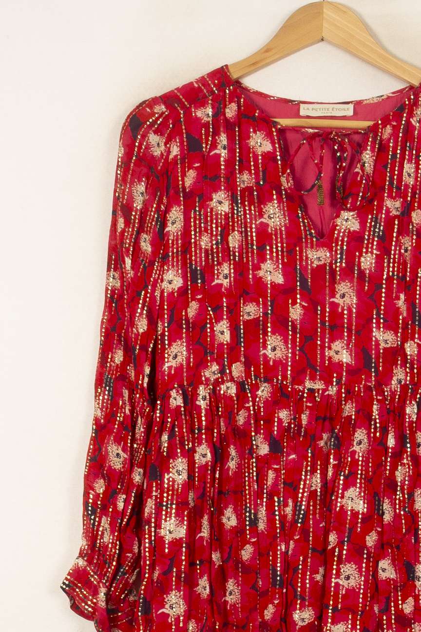 Robe Fleurie Rouge et Beige - Taille S/36 de la marque La Petite Etoile | PARAD59888 - Vendu par Paradigme - Image 3