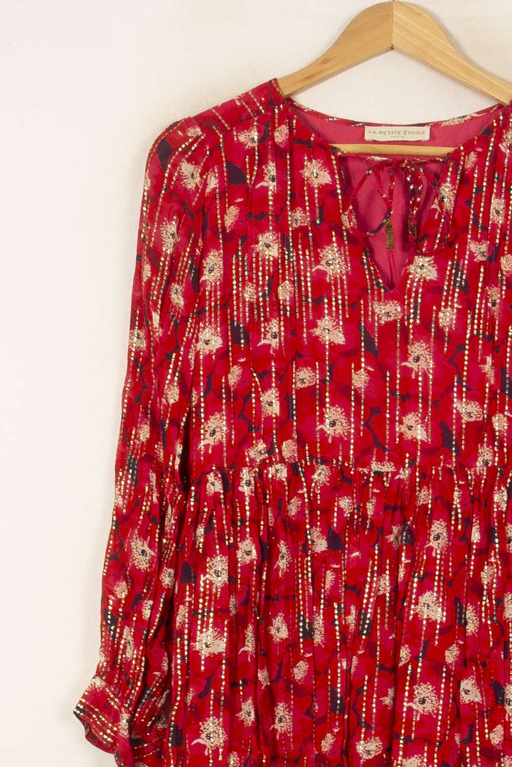 Robe Fleurie Rouge et Beige - Taille S/36 de la marque La Petite Etoile | PARAD59888 - Vendu par Paradigme - Image 3