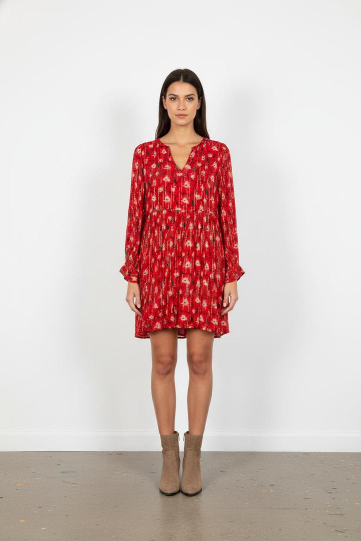 Robe Fleurie Rouge et Beige - Taille S/36